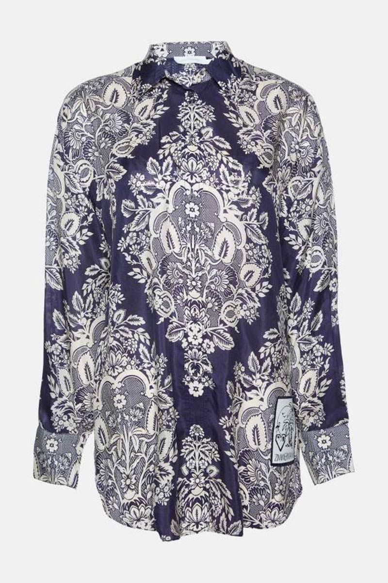 Zimmermann Pattie Relaxed Navy Silk Shirt and Draw Waist Pants 1