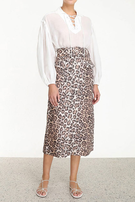 Zimmermann linen Bonita Safari Leopard print Skirt 2
