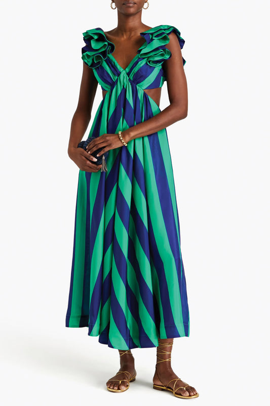 ZIMMERMANN Ruffled striped silk-satin maxi dress OP